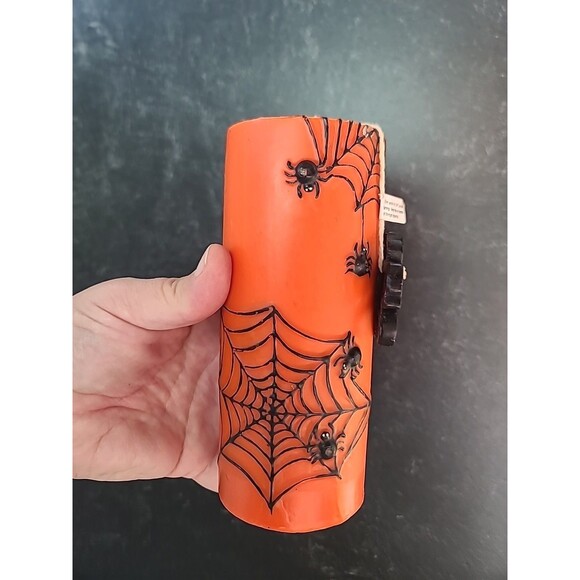 Happy Halloween Spider Black And Orange Pillar Candle - Picture 2 of 11